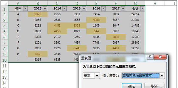 一秒找出表格中的的重复值