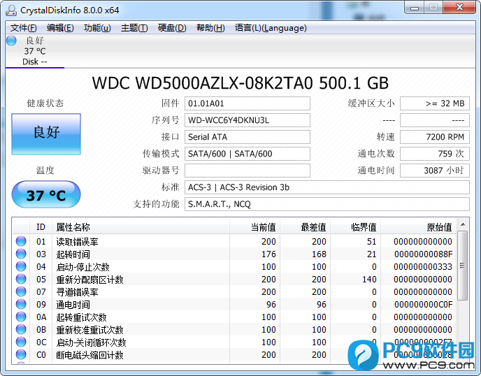 CrystalDiskInfo(硬盘信息检测工具) 界面