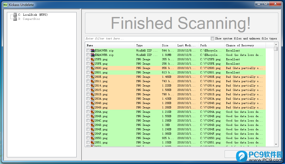 Kickass Undelete(win文件数据恢复) - Finished Scanning